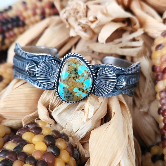 Gorgeous NWT Native American Navajo Turquoise Cuff By Kevin Billah 🩵🤎🎁 - Picture 1 of 16